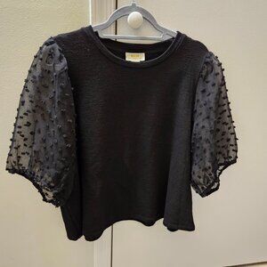 Maeve By Anthropologie Woven Puff-Sleeve Top Shirt Black 2X Dressy or Casual